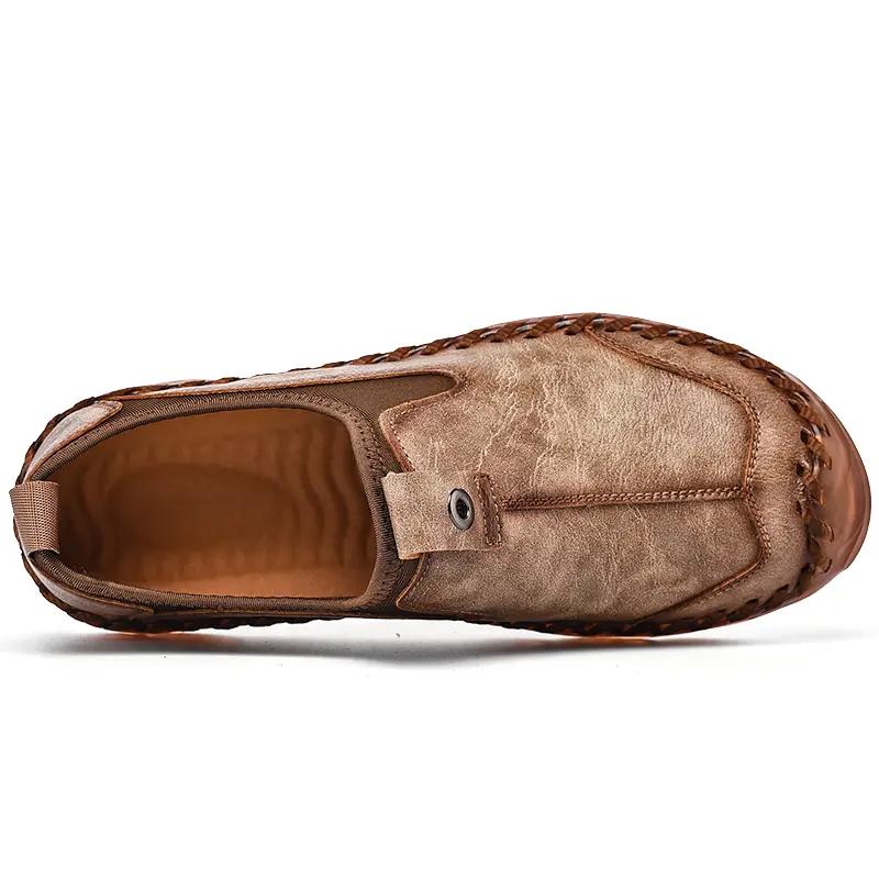 Handmade Big Size Men Casual Shoes Comfortable Non Slip Soft Soled Slip On Flat Loafers Moccasins for Daily Walking Driving Outdoor Wear