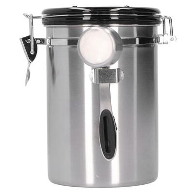 Coffee Bean Container with Exhaust Valve Tea Leaf Storage Canister for Kitchen Use(Silver Spoon