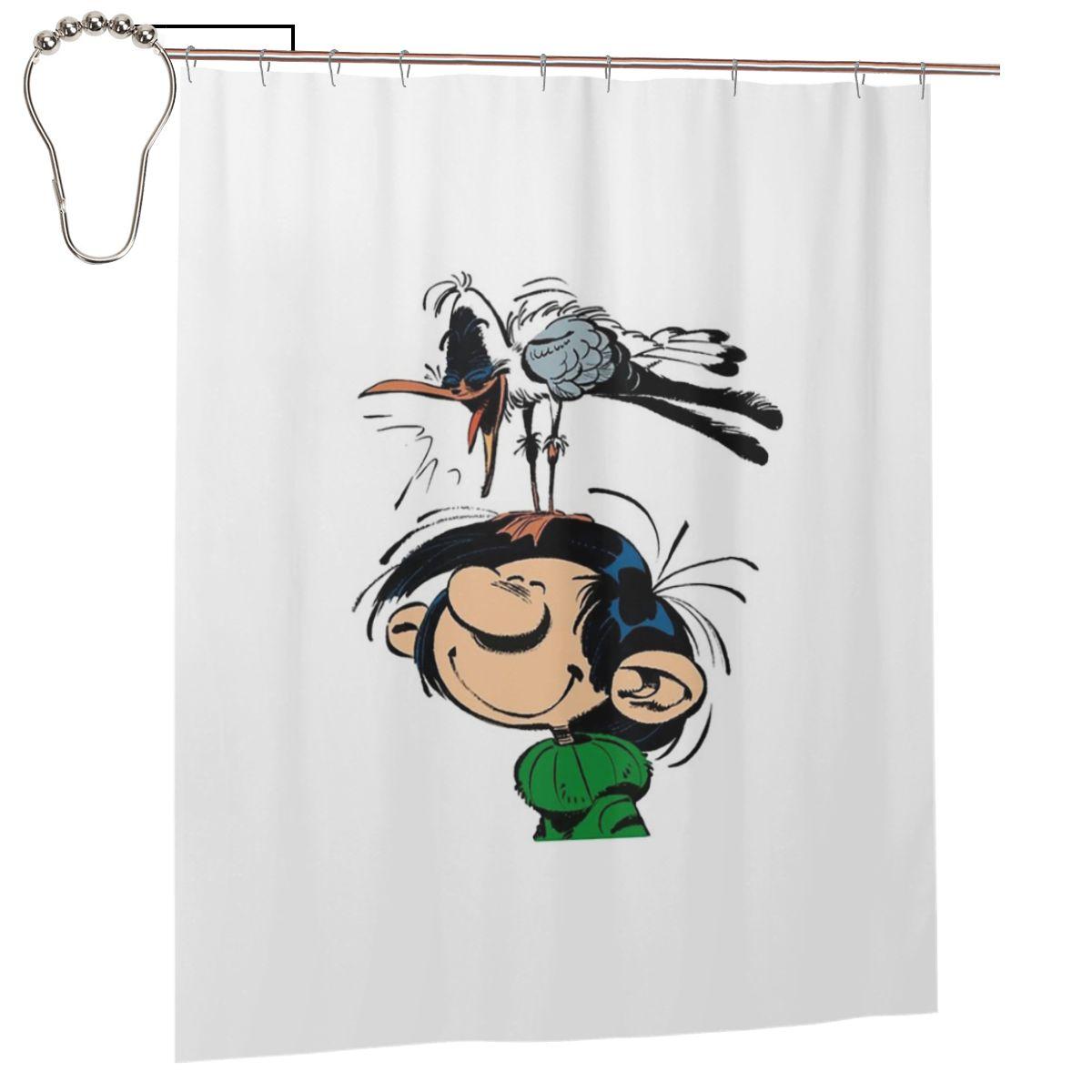 Gaston Lagaffe Big Ben Kopf Duschvorhang Badezimmer Polyester Wasserdicht Duschvorhänge Mit Haken W60H190(CM)-1 Pcs white