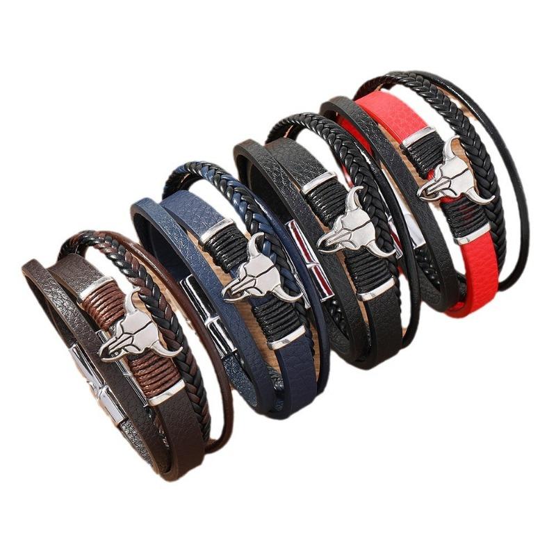 EMU new product personalized fashion hand-woven leather bull skull magnetic bracelet bracelet bracelet