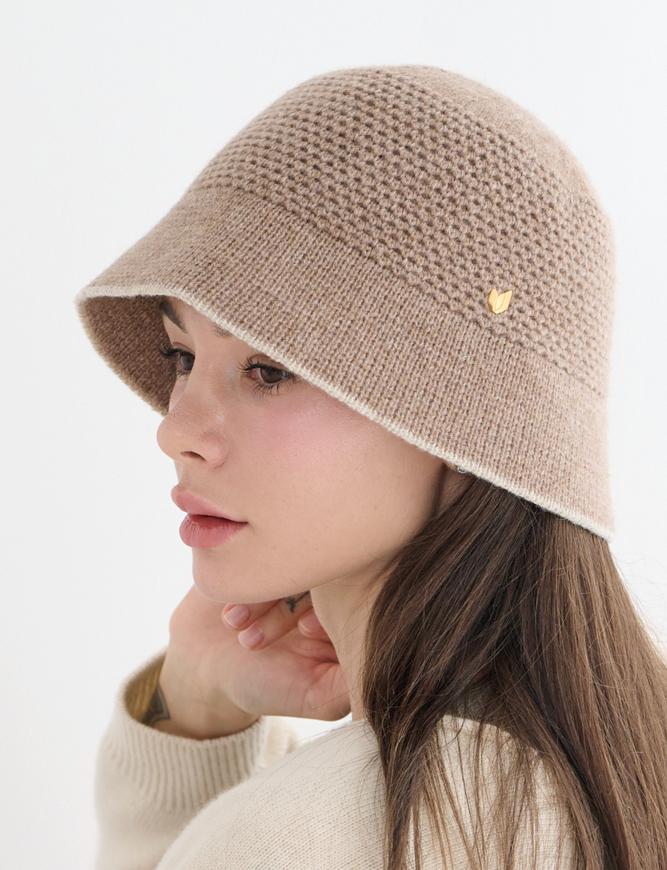 Koipeu Wool Knit Waffle Color Block Bucket Hat Cf073Ht036 Bei