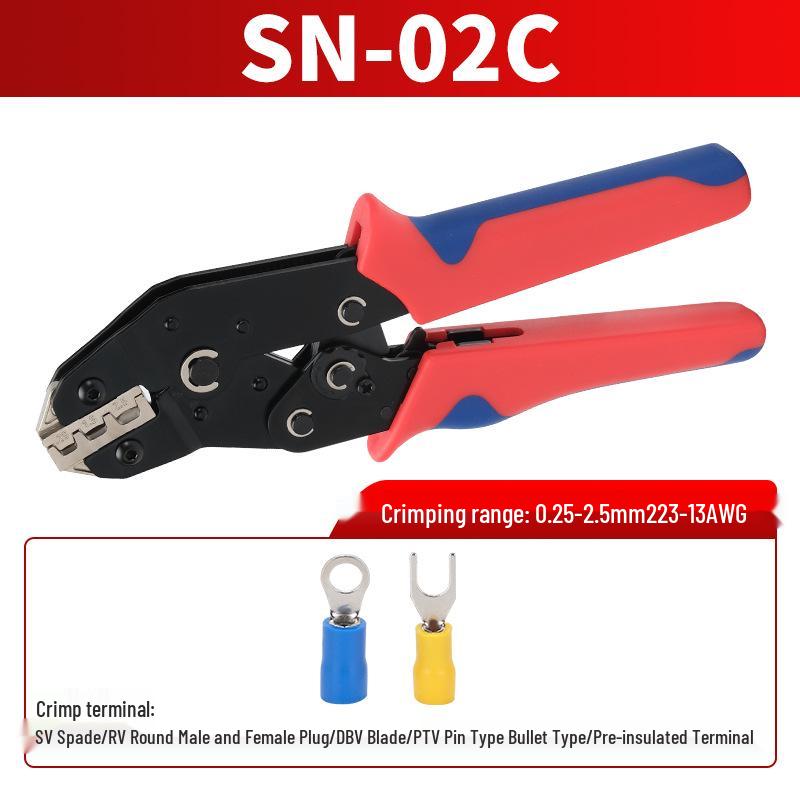 Spring Insert Ratchet Crimping Pliers SN-58B - Cold Press & Insulated Terminal, Multi-Jaw Bare Terminal Crimp Pliers.