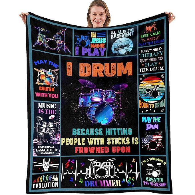 Guitar Music Lover Gifts Throw Blanket, Music Guitar Decor Blankets, Music Gifts for Men Women, Gifts for Guitar Player,Soft Flannel Guitar Blanket Drum