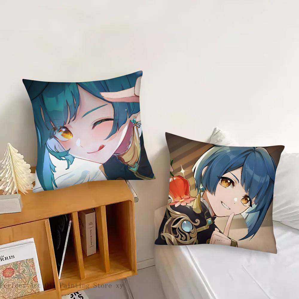 1pc Game Genshin Impact Xingqiu Anime Pillow Case Fashion Square Pillowcase Bedroom Sofa Room Ins Decoration Leisure