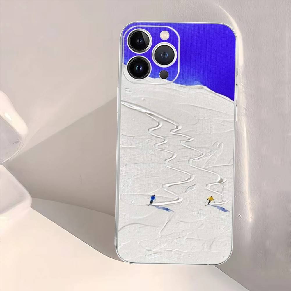 Skiing sports art oil painting style Phone Case For iPhone17,16,15,14,13,12,11 Plus,Pro Max,Soft Silicone Transparent Cover