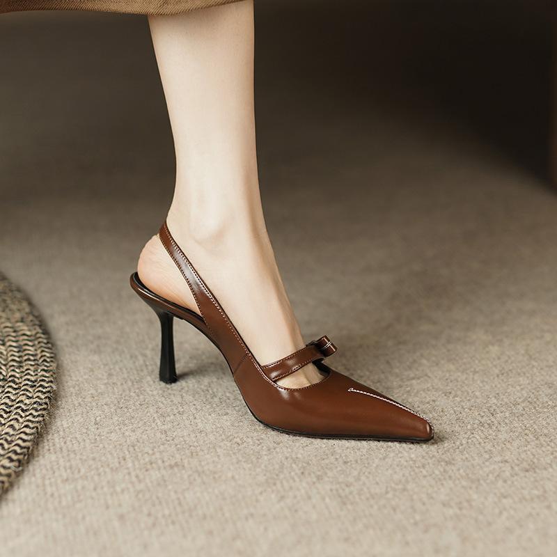 Baotou sandals women's summer 2025 new fashion high heels French retro one-word with stiletto pointed single shoes