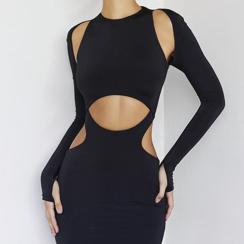 Evropská a americká sexy dámská jarní móda Jednobarevné krátké šaty s dutým pasem