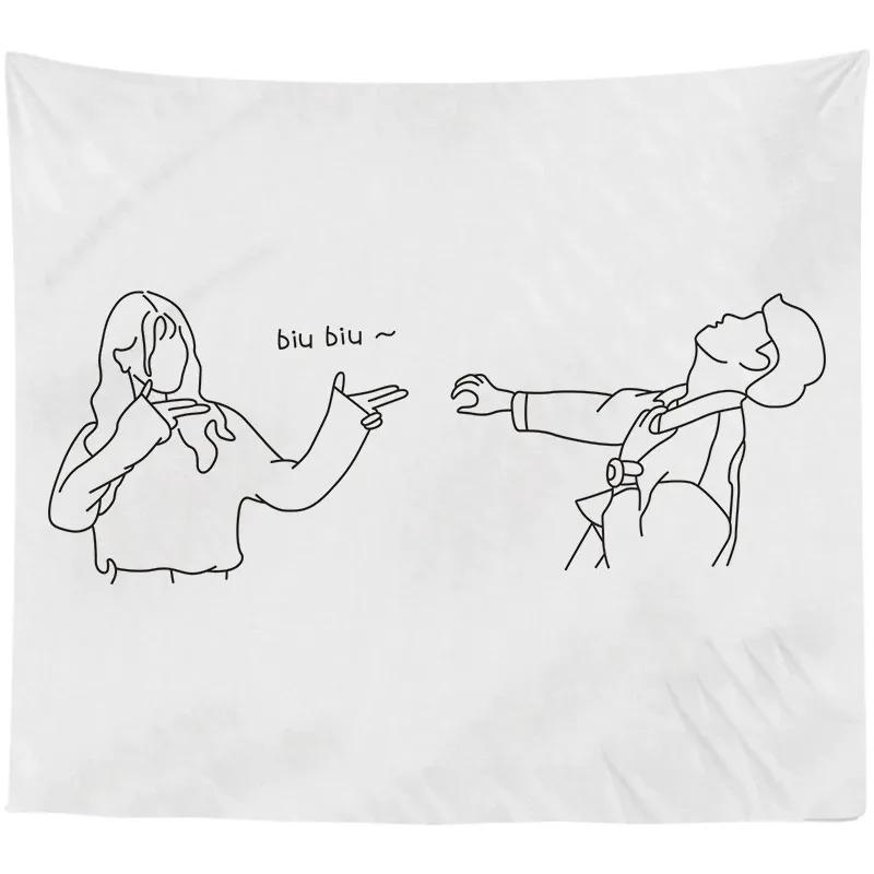 Абстрактная пара Простая линия Узор Гобелен Спальня Гостиная Гобелен Домашнее украшение — фото 15