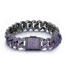 NUOYA Hip Hop Jewelry 15mm Black Plated Iced Out Purple Cubic Zirconia Two Row Diamond Prong Miami Cuban Link Chain Bracelet