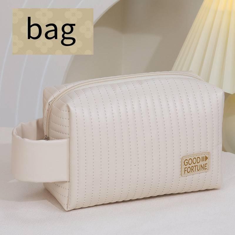 

Bag Toiletry Cosmetic Bag Large Capacity Storage Bag Pu Portable Wearresistant White