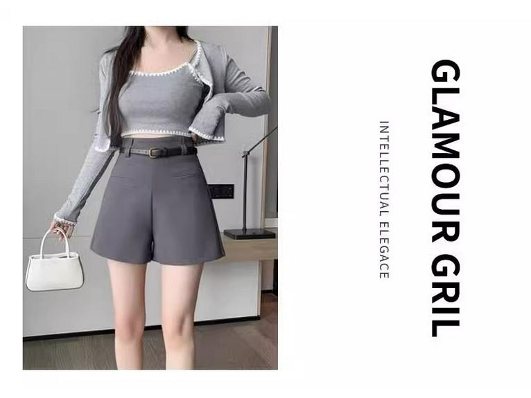 Black High-Waist A-Line Bootcut Suit Shorts for Women - Autumn/Winter Korean Style Casual Pants