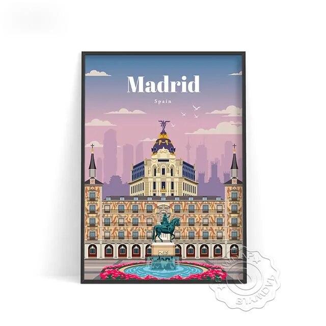 

Плакат о путешествиях по городам мира, Япония Токио Плакат Осака, Испания Мадрид Акварельный принт, Флоренция Милан Сантьяго Чикаго Декор стен без рамки 21*30cm