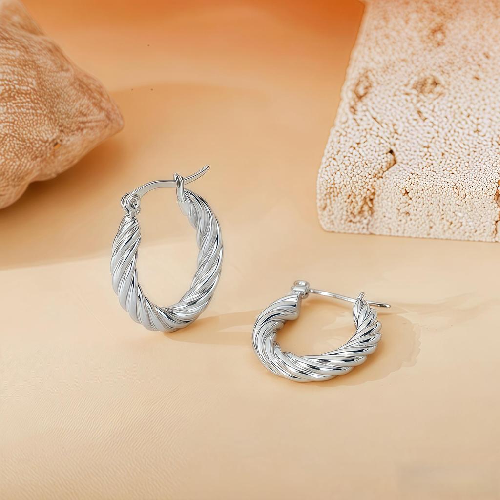 2025 Bestseller Twisted Pattern Hoop Earrings, Titanium Steel, European & American Style, Versatile Design.