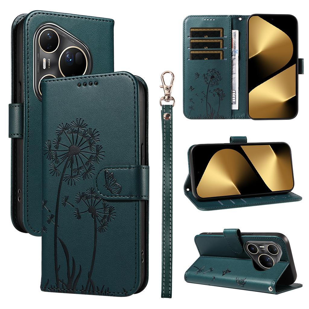 For Huawei Pura 80 Ultra Leather Wallet Case with Strap Dandelion Imprint Phone Stand Cover