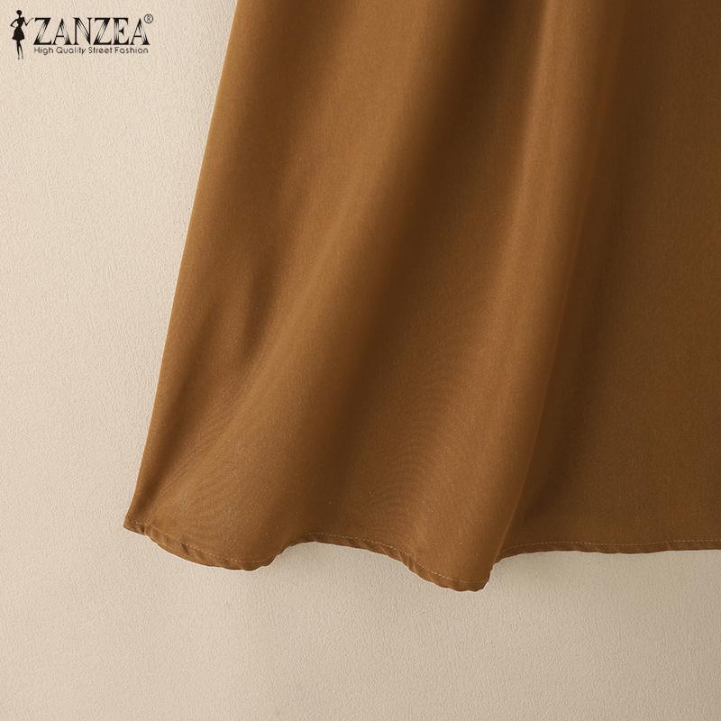 ZANZEA Women Casual Round Neck Solid Color Summer Short Sleeve Dress