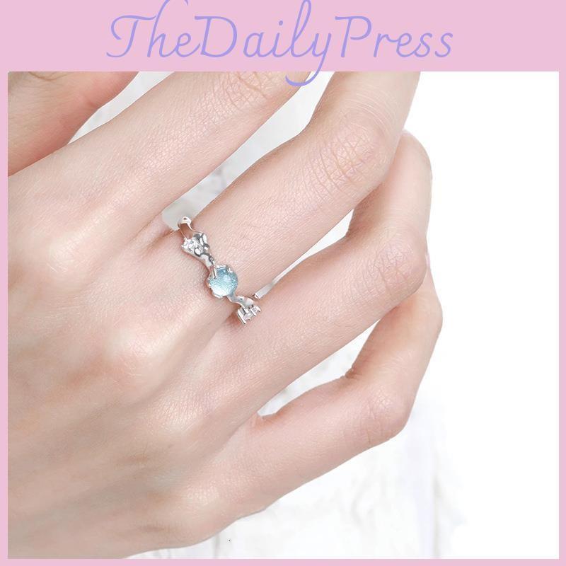 Rhinestone Sophisticated Blue Open Ring For Women With Adjustable Size And Style Modern
