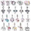 925 Silver Colorful & Sparkling Elephant Dangle Charm Fit Bracelet Lovely Jewelry Accessories Gifts