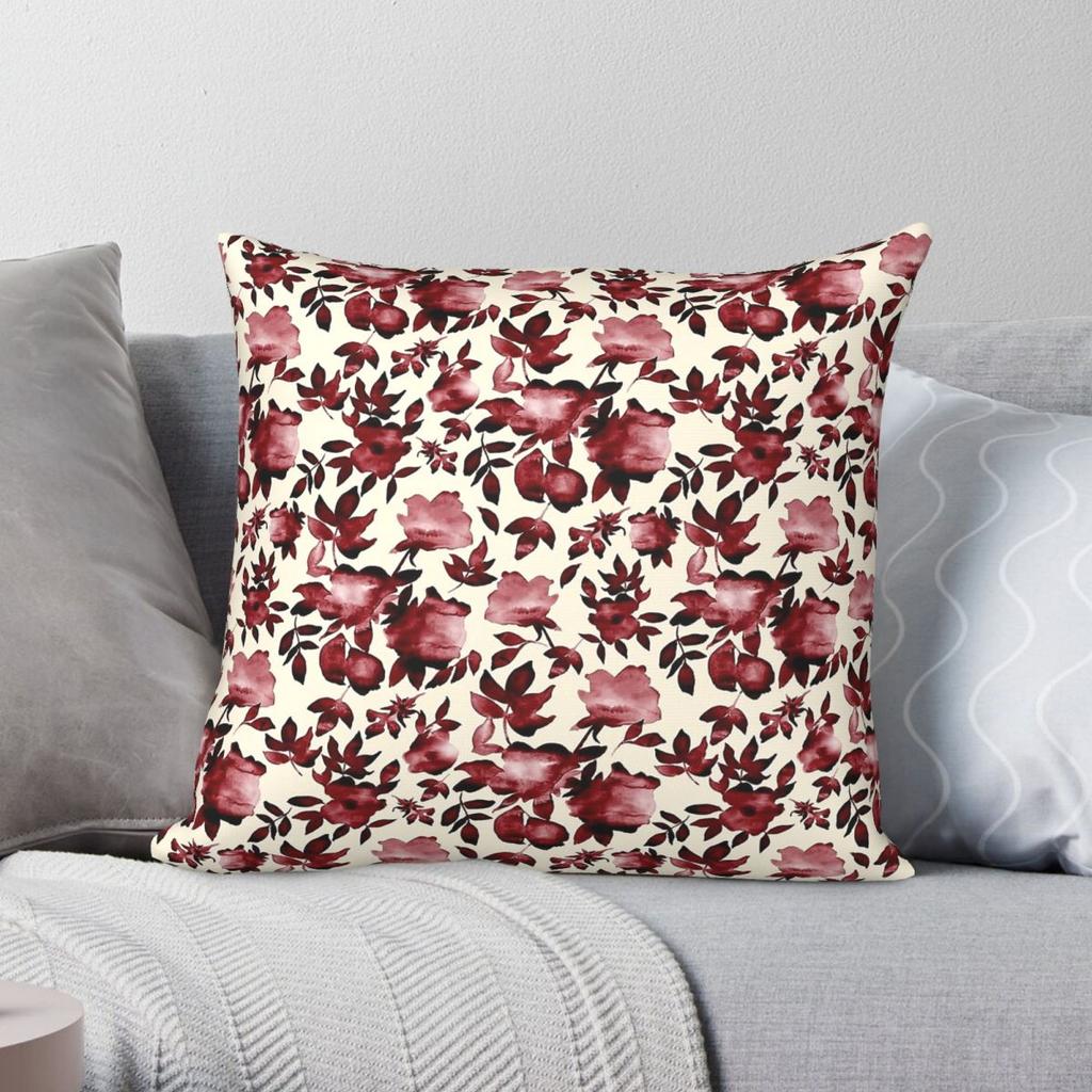 Lucy Maroon On Cream Square Pillowcase Polyester Linen Velvet Pattern Zip Decorative Throw Pillow Case Home Cushion Cover