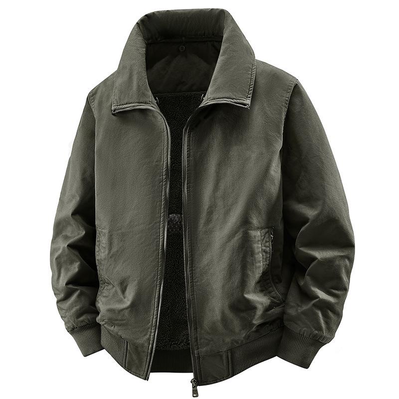 2025 Men's Velvet Jacket: Wear-Resistant, Warm, Detachable Fur Collar, Cotton Coat