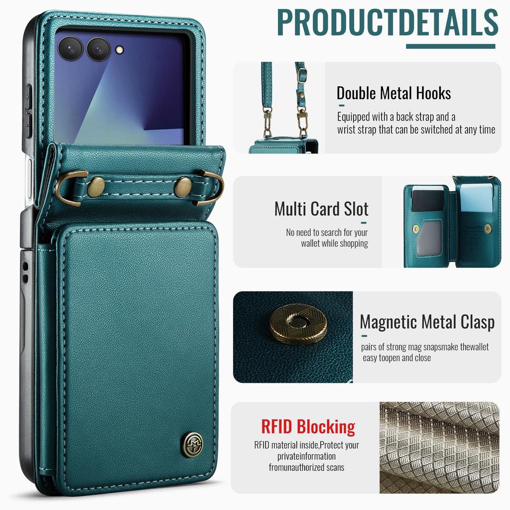 Samsung Galaxy ZFlip7/6/5 Leder Handyhülle mit Umhängeband und Kartenhalter