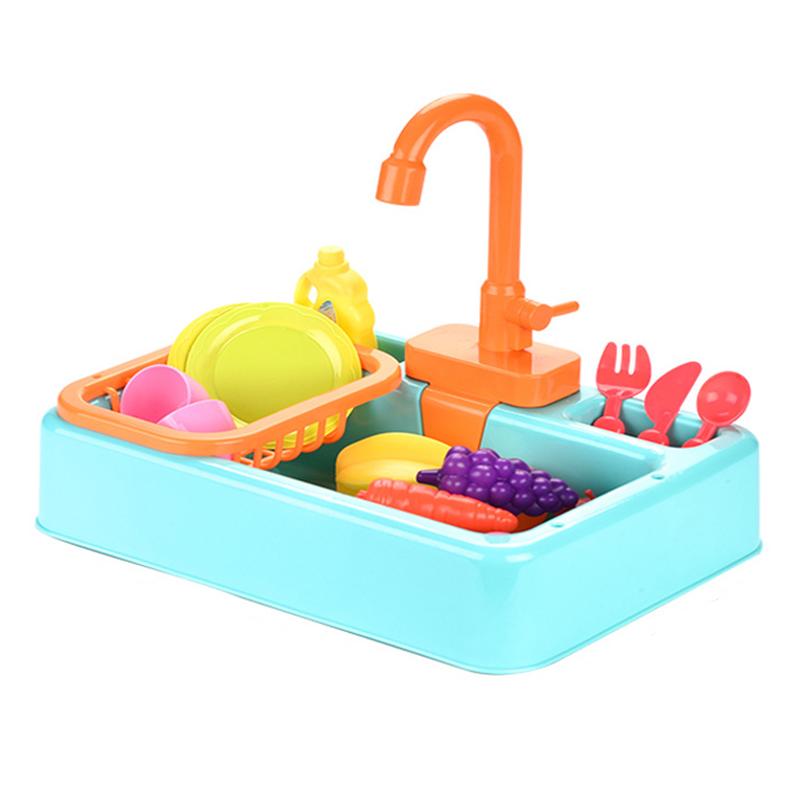 Kid Kitchen Sink Set Simulation Electric Dishwasher With Running Water Playing Toy Pretend Role Play Montessori Game For Girl