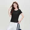 Baumwoll-Kurzarm-T-Shirt Damen Sommer Oberteil Schlankmachend Rechte Schulter Rundhals Slim Fit T-Shirt
