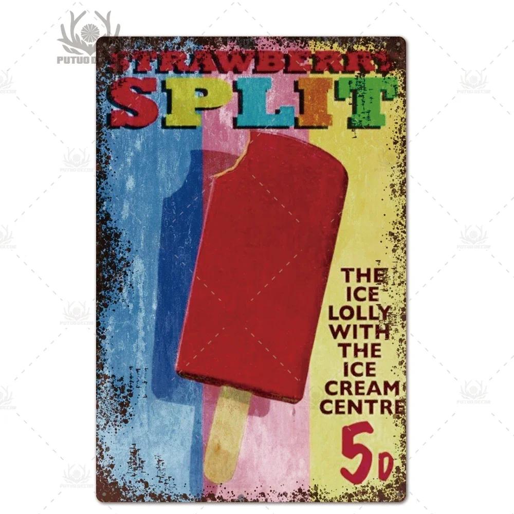 Putuo Decor Ice Cream Tin Sign Plaque Metal Plate Vintage Ice Lolly Retro Wall Art Poster for Dessert Shop Iron Painting