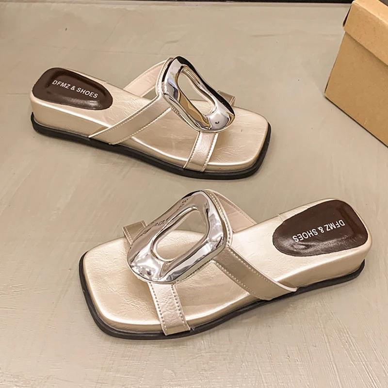 Fashion Leopard Women Square Toe Slippers Designer New Sandals 2025 Summer Shoes Fashion Open Toe Flip Flops Woman Slides Zapatos Mujer