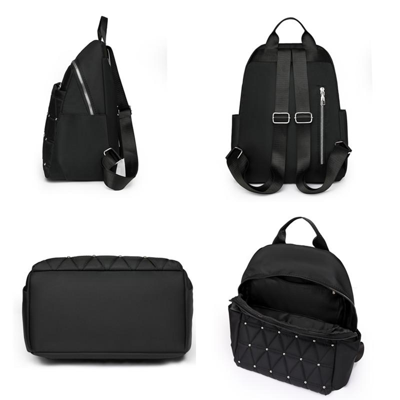 Modischer Rucksack mit Nietendekoration für Damen, großes Fassungsvermögen, einfarbig, Nylon-Rucksack, neue luxuriöse, lässige Reise-Schultertaschen