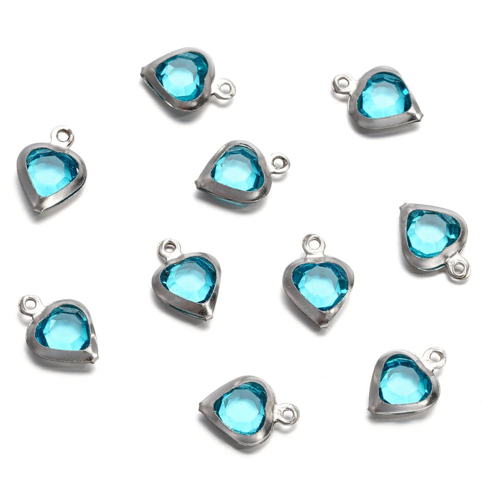 10 Stück/Los 7,5 mm Edelstahl Herz mit Strasssteinen Anhänger für Halskette Armband Anhänger DIY Schmuckherstellung Zubehör