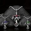 Vintage Multicolor Gem Dragon Sword Stainless Steel Chain Necklace Male Punk Hip Hop Jewelry