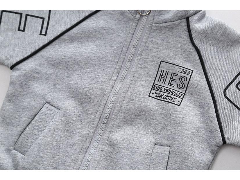 Boys' Autumn Long Sleeve Letter Print Stand Collar Two-Piece Set for Toddlers and Kids - Fashionable and Trendy