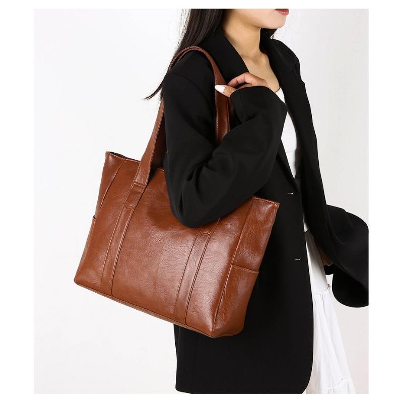 New Versatile Minimalist Large Capacity Tote Bag Shoulder Handheld Bag Thickened Soft Leather