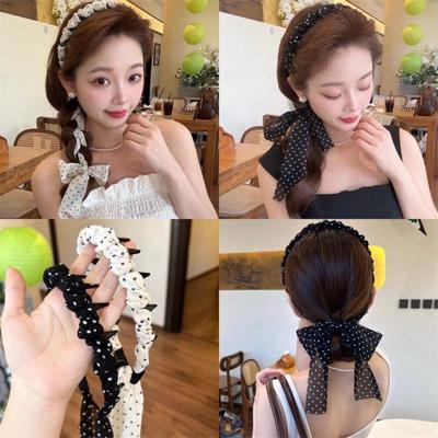 Elegant Dot Ribbon Headband Scarf Hair Clips Fashion Hair Accessories  for Women Girls