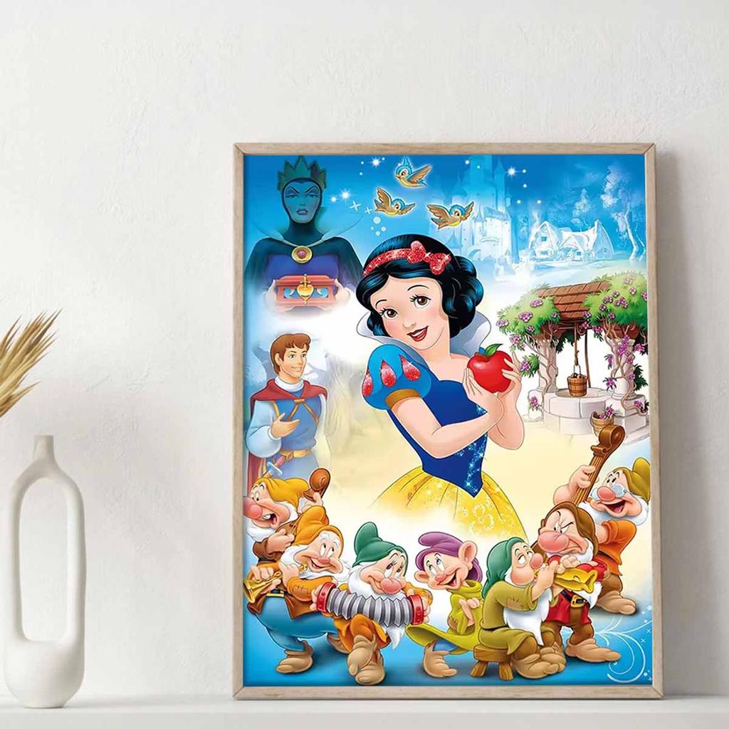 Rundes Diamantbild Prinzessin, Königin und Zwerg Kunst Strassstein Bild Mosaik DIY 5D Kreuzstich Stickerei Heimdekoration