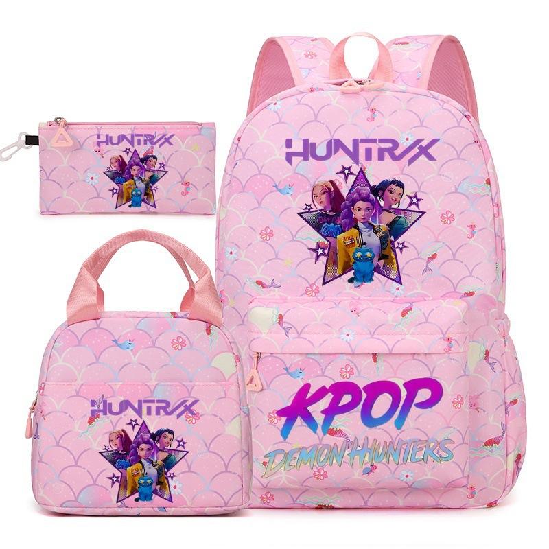 Korean Drama Demon Hunter Backpack Lunch Bag Pencil Case Set Student Three-piece School Bag Pencil Case Lunch Bag