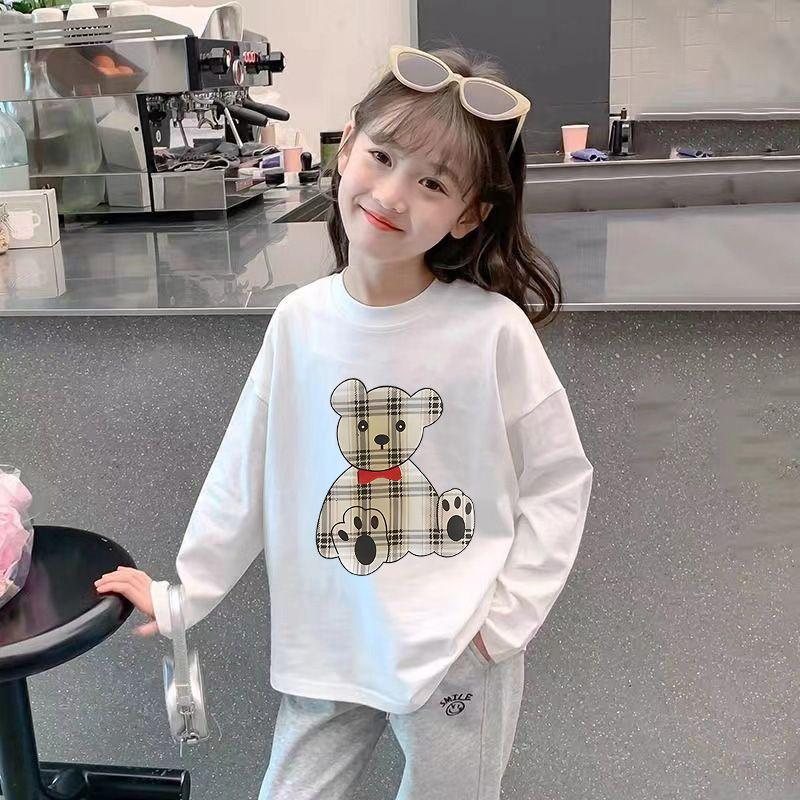 Girl's 100% Cotton Long Sleeve Breathable T-shirt - Stylish 2024 Spring/Autumn Base Layer