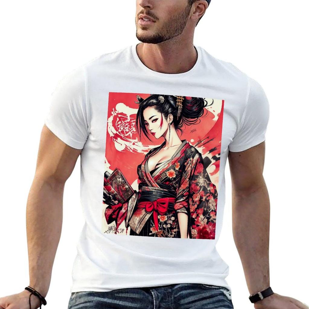 Beautiful Geisha In Red And Black Japanese Dress Tshirt Graphic T Shirts For Unisex T Shirt Custom Print Tshirt