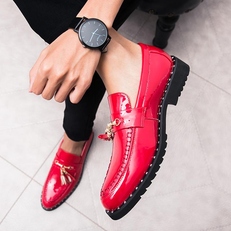 FashionMen Shoes black white red Outdoor Loafers Thick Soled Wear-resistant Leather Shoes Formal Wear Casual Wedding Shoes Men flats