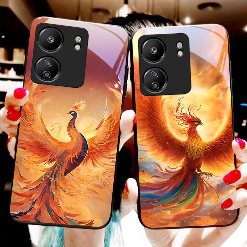 Golden Phoenix Purple For Xiaomi Redmi 13C Note13 12 Pro Plus 5G Note 9 13T Pro POCO X6 F5 F6 Black Tempered Glass Phone Case