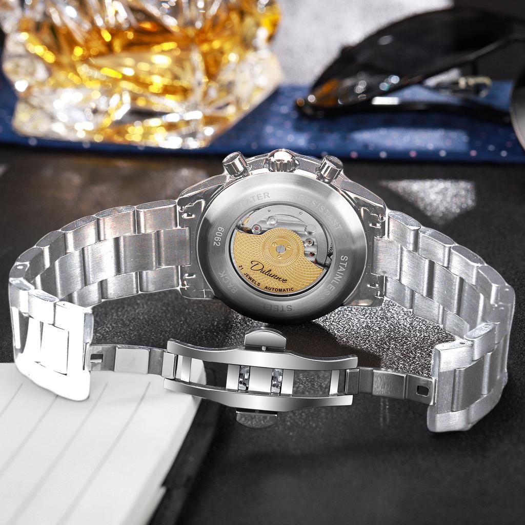 Creative Meteorite Dial Mechanical Watch Moon Phase Window Week Month Calendar Display Men's Waterproof Luminous Mechanical Watch
