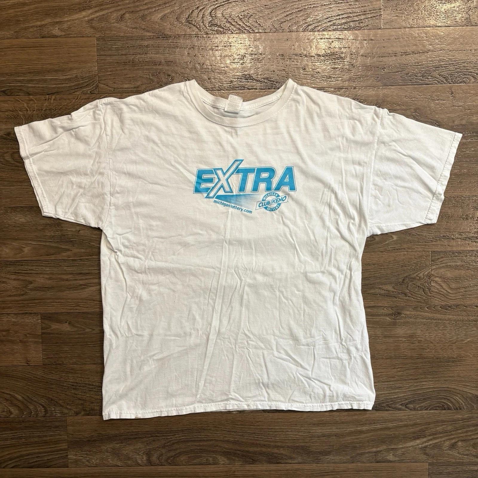 Vintage / Y2K Extra Michigan Lottery Club Keno White Graphic T Shirt XL L