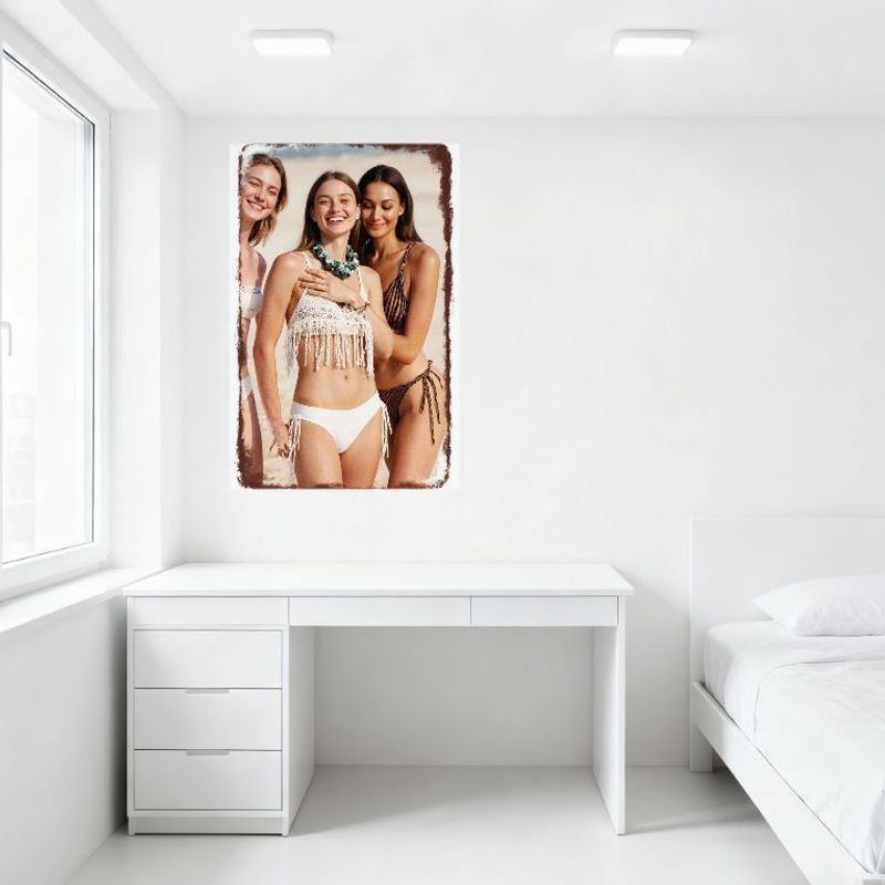 Sexy Beach Women Group Pose Tin Sign Vintage Rustic Border Metal Poster for Bar Pub Home Cafe Wall Decor