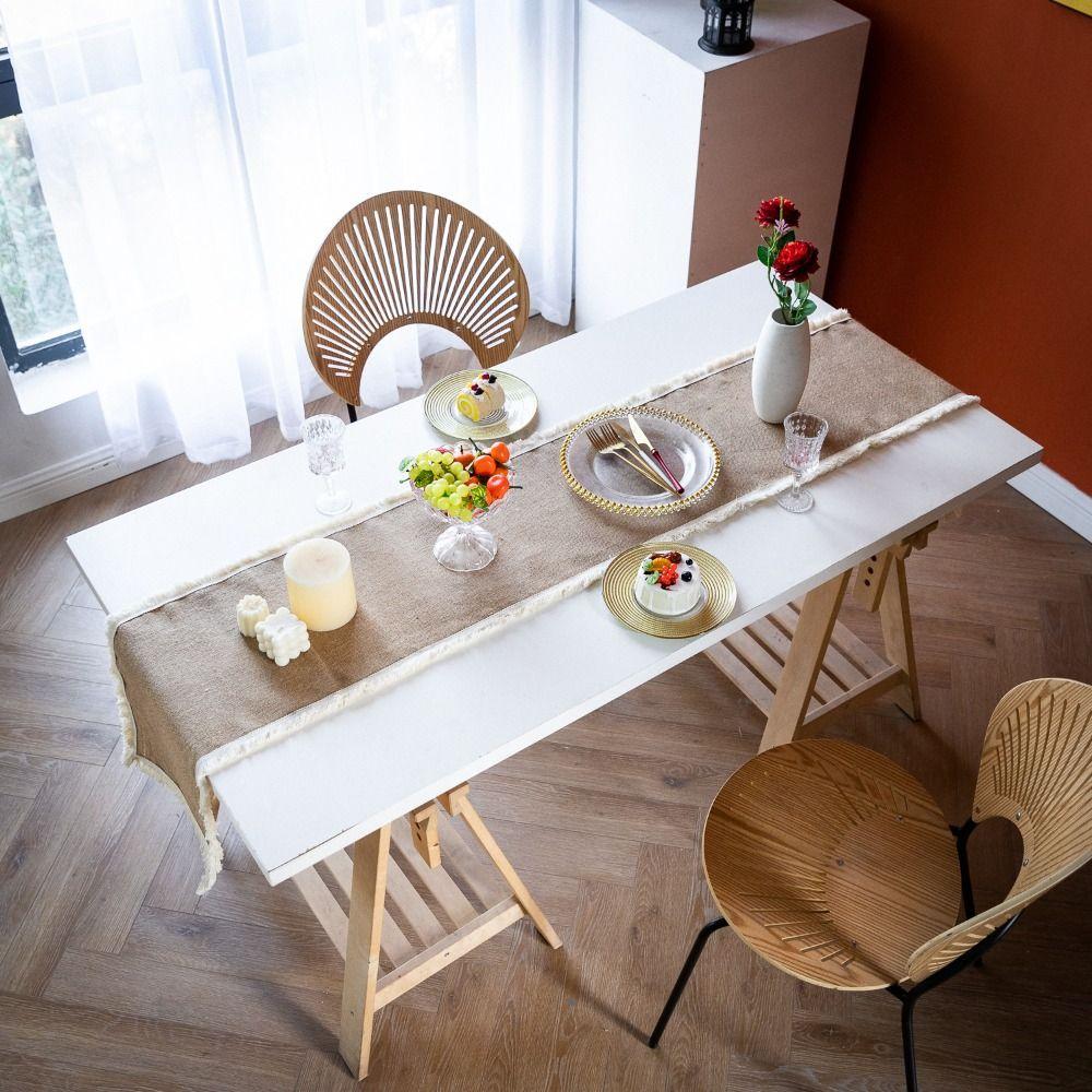 Z frędzlami bieżnik jutowy naturalne materiały obrus bieżnik nakrycie stołu dekoracja stołu