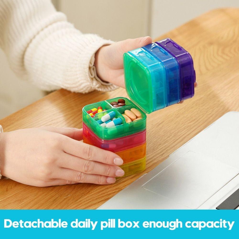 Large Capacity Rainbow Pill Organizer 4 Times a Day Vitamin Container  Fish Oils