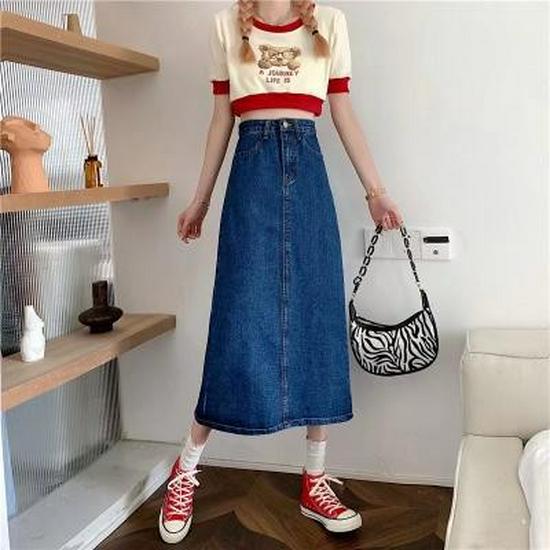 Women's High-Waist A-Line Slit Denim Skirt - New Fall 2023 Design