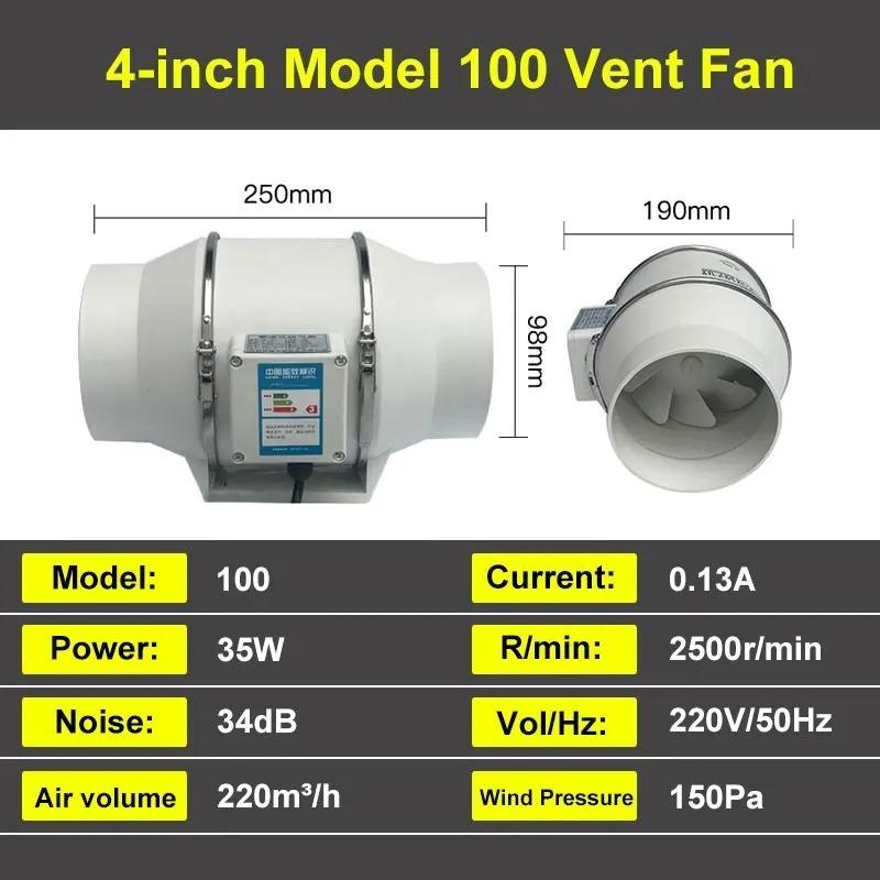 Exhaust Fans Home Silent Inline Pipe Duct Fan Bathroom Extractor Ventilation Kitchen Toilet Wall Air Clean Ventilator