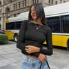 Damen Slim Top Langarmshirts Basic Crop Tops Ausgehmode Einfarbig Rundhals Layer Slim Fit Tops