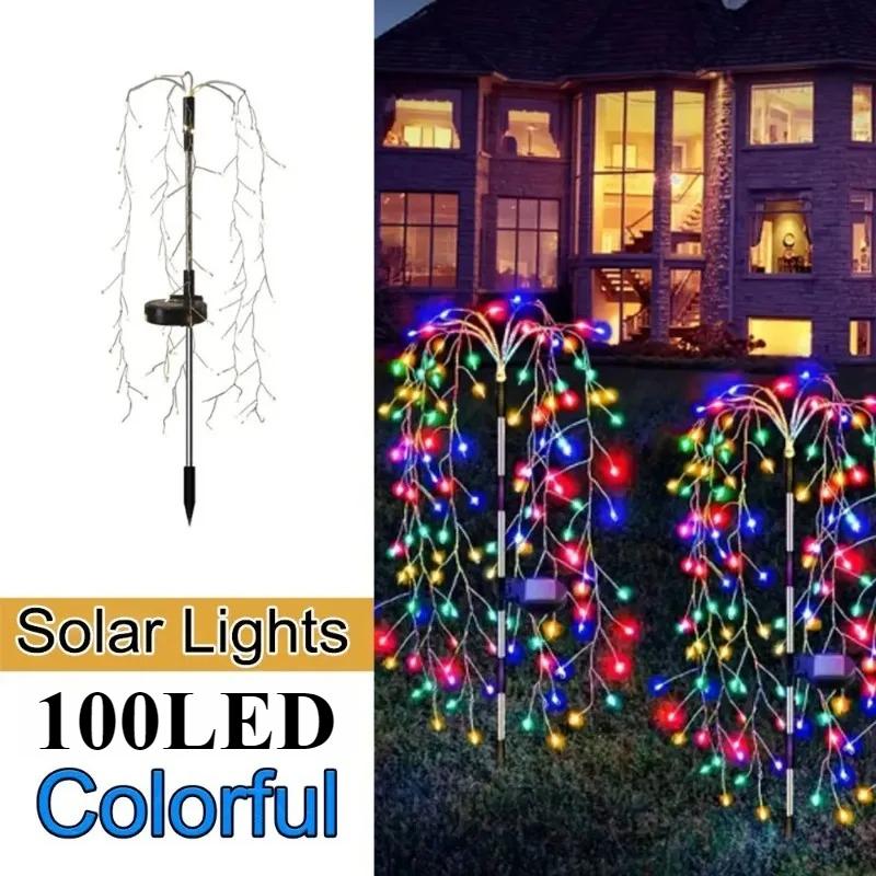 Solar Powered 200/120LED Willow Tree Fireworks Lamp 8 Modes Outdoor Garden Lights Multicolour/warm Decorative String Light