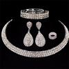 Luxury Necklace Bracelet Earring Ring Sets Shiny Rhinestone Choker Necklace  Bridal Party